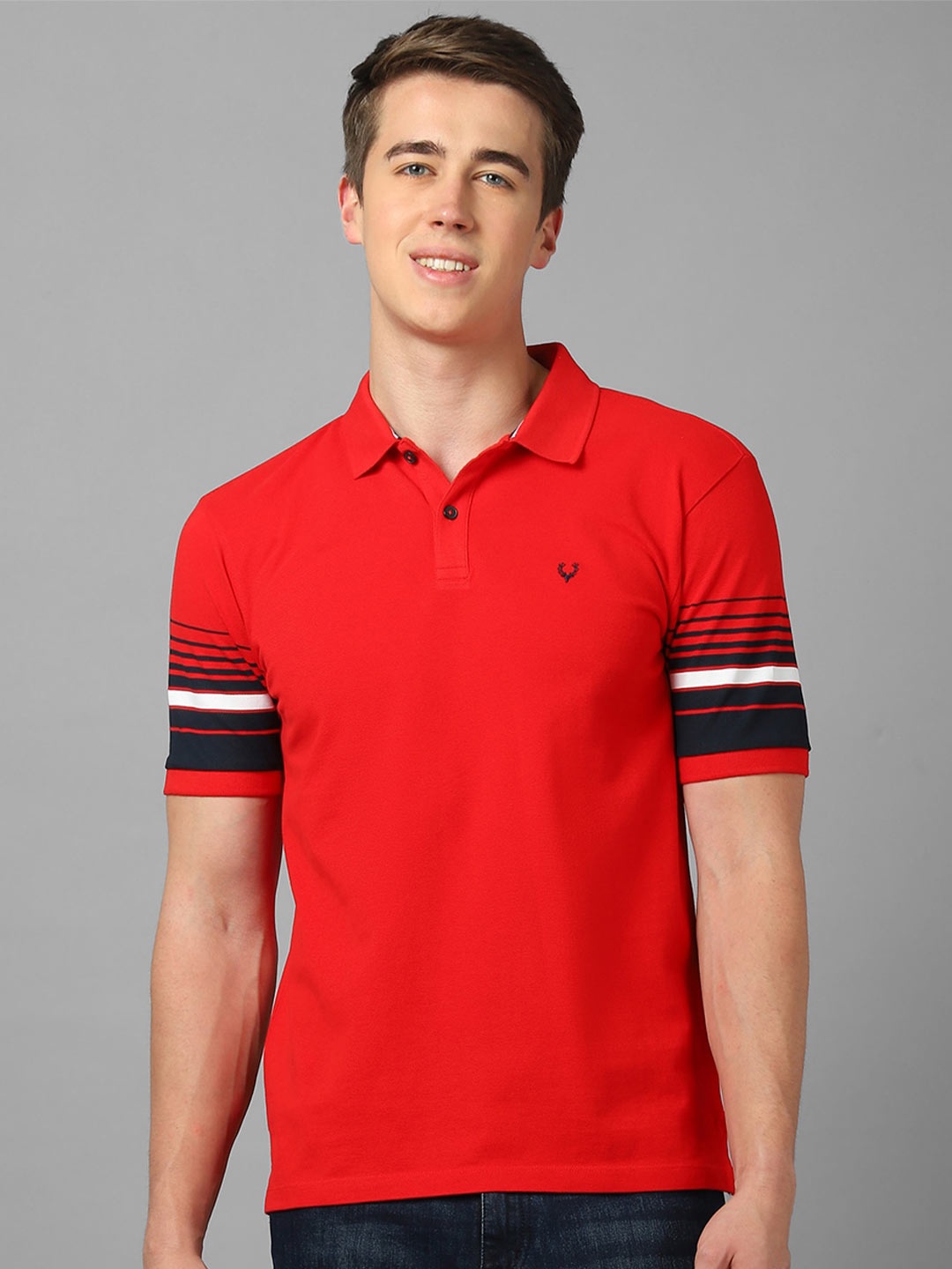 

Allen Solly Polo Collar Short Sleeves Pure Cotton T-shirt, Red