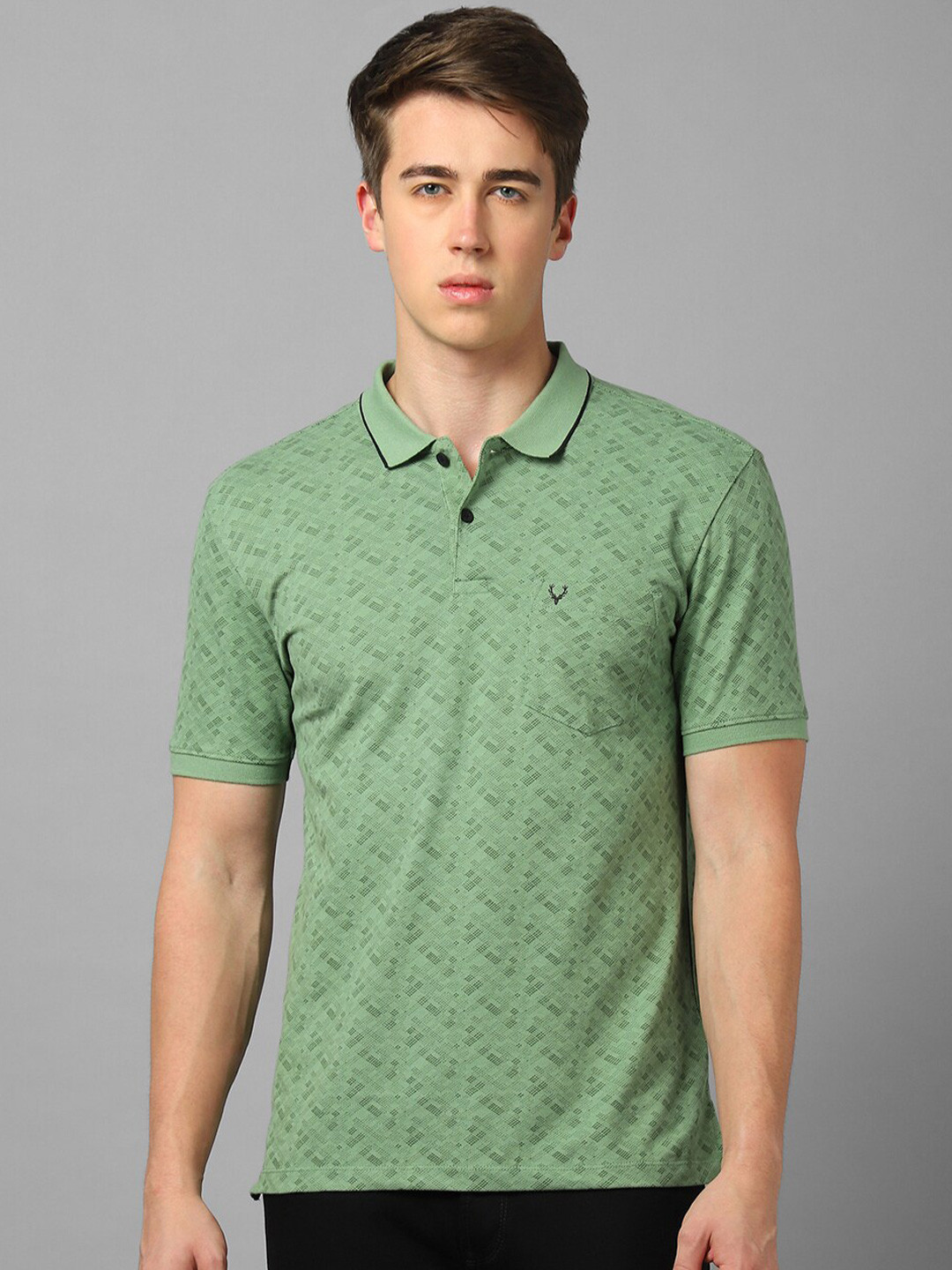 

Allen Solly Micro Ditsy Printed Polo Collar Pure Cotton T-shirt, Green
