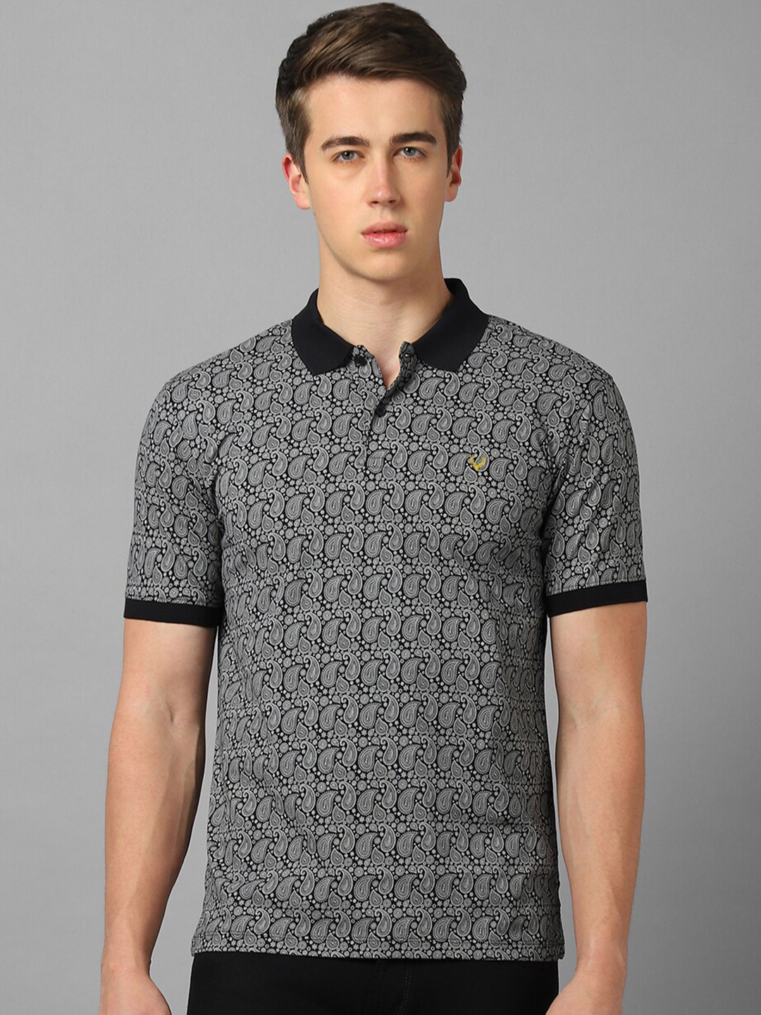 

Allen Solly Graphic Printed Polo Collar Pure Cotton T-shirt, Grey