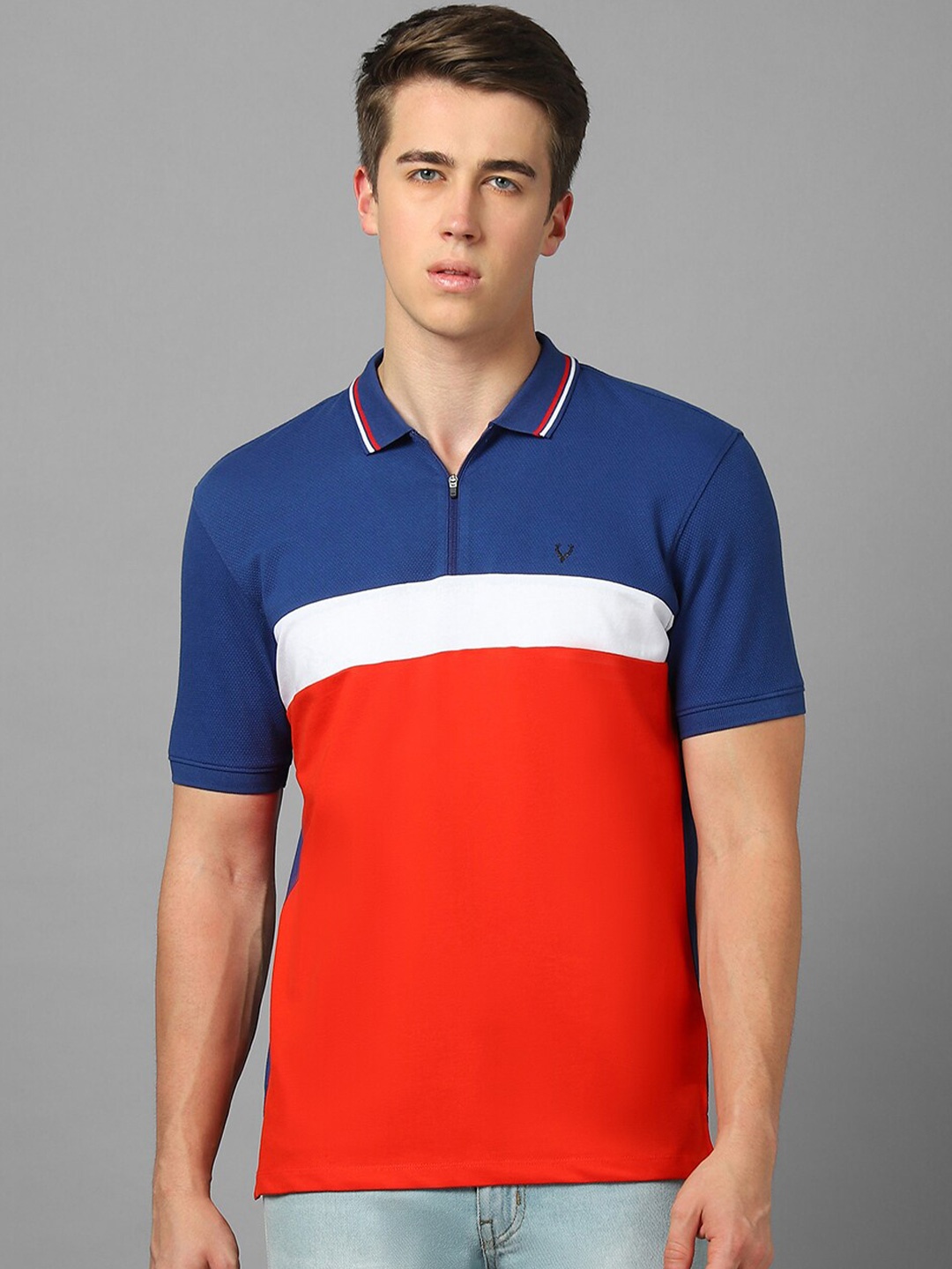 

Allen Solly Sport Colourblocked Polo Collar T-shirt, Navy blue