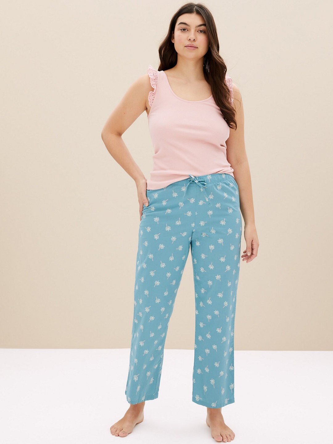 

Marks & Spencer Women Printed Pure Cotton Lounge Pants, Blue