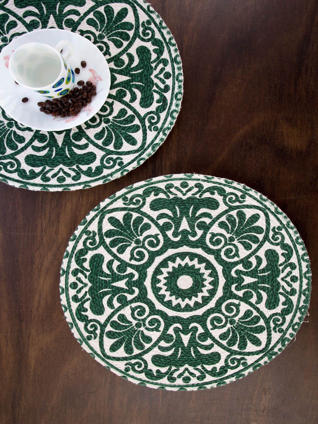 

KRAVIKA 2-Pcs Green & White Printed Cotton Table Placemats
