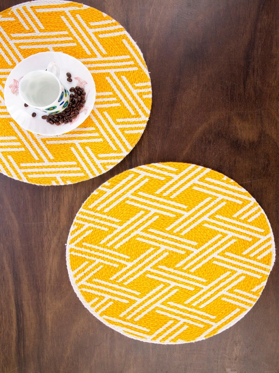 

KRAVIKA 2-Pcs Yellow & White Printed Cotton Table Placemats