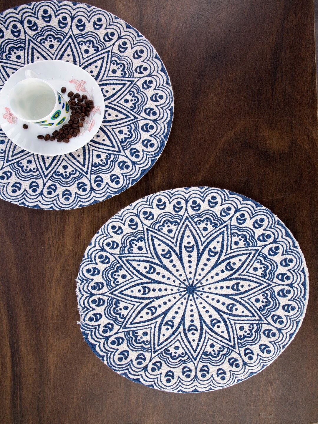 

KRAVIKA 2-Pcs Blue & White Printed Cotton Table Placemats