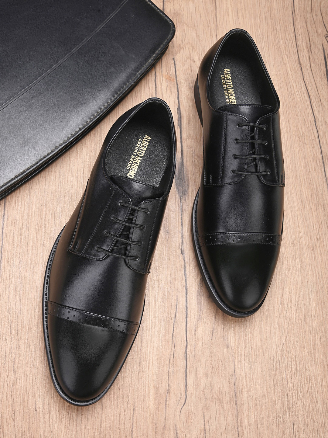 

ALBERTO MORENO Men Lace-Ups Formal Derbys With Perforated Detail, Black