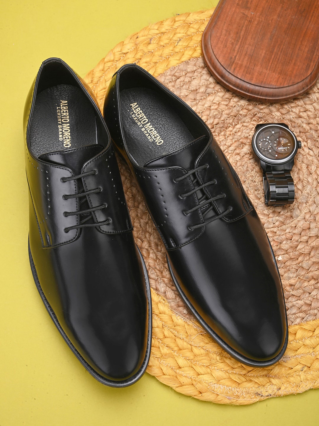 

ALBERTO MORENO Men Textured Lace-Ups Formal Derbys, Black