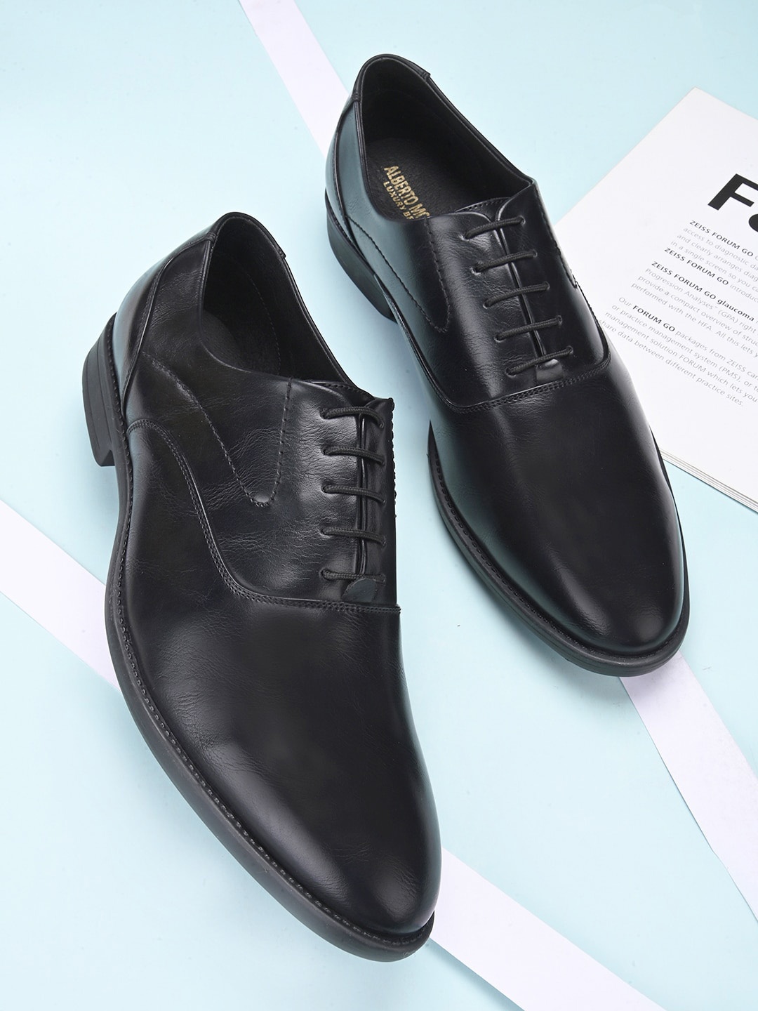 

ALBERTO MORENO Men Textured Lace-Ups Formal Oxfords, Black