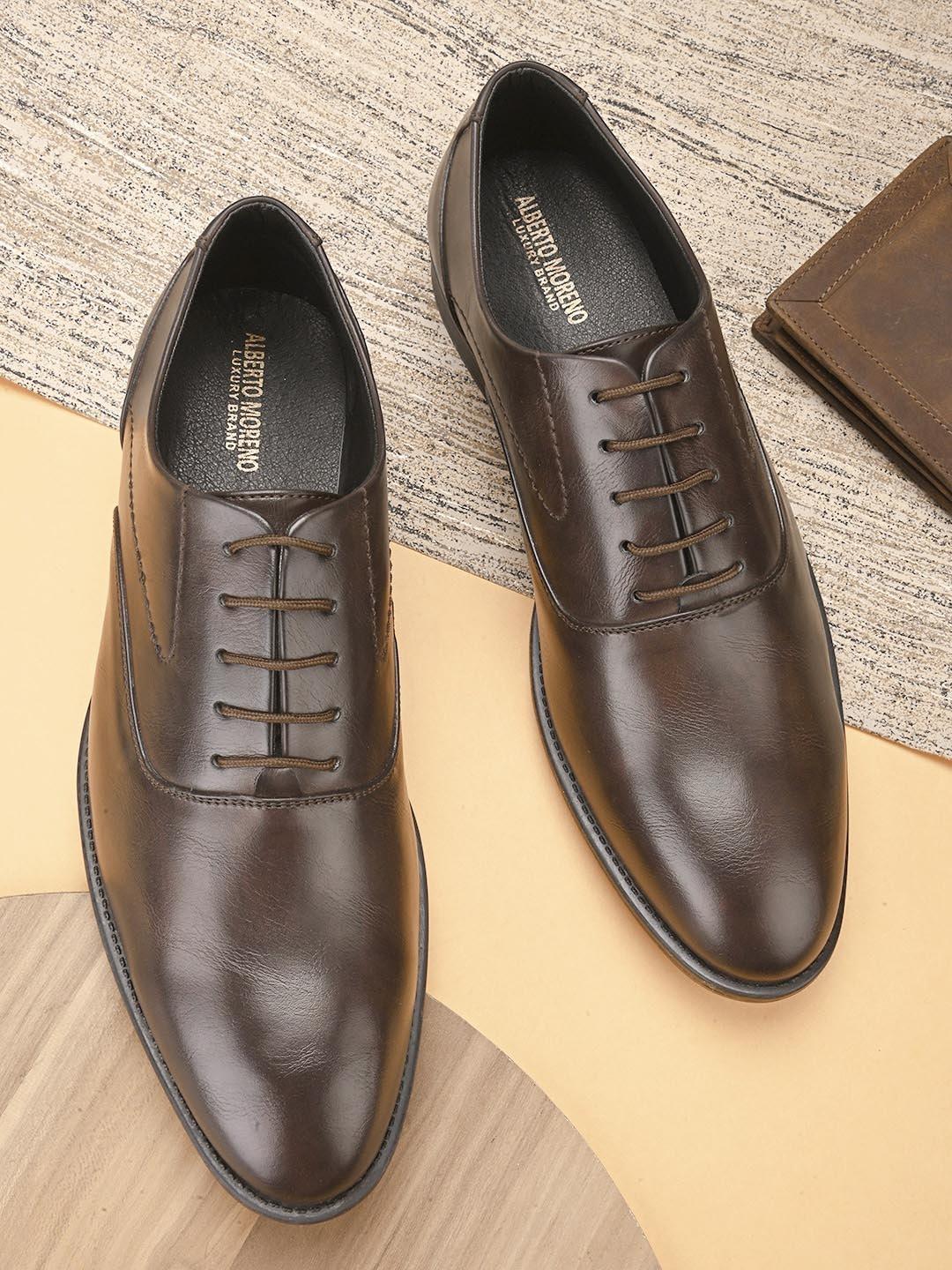 

ALBERTO MORENO Men Textured Lace-Ups Formal Oxfords, Brown