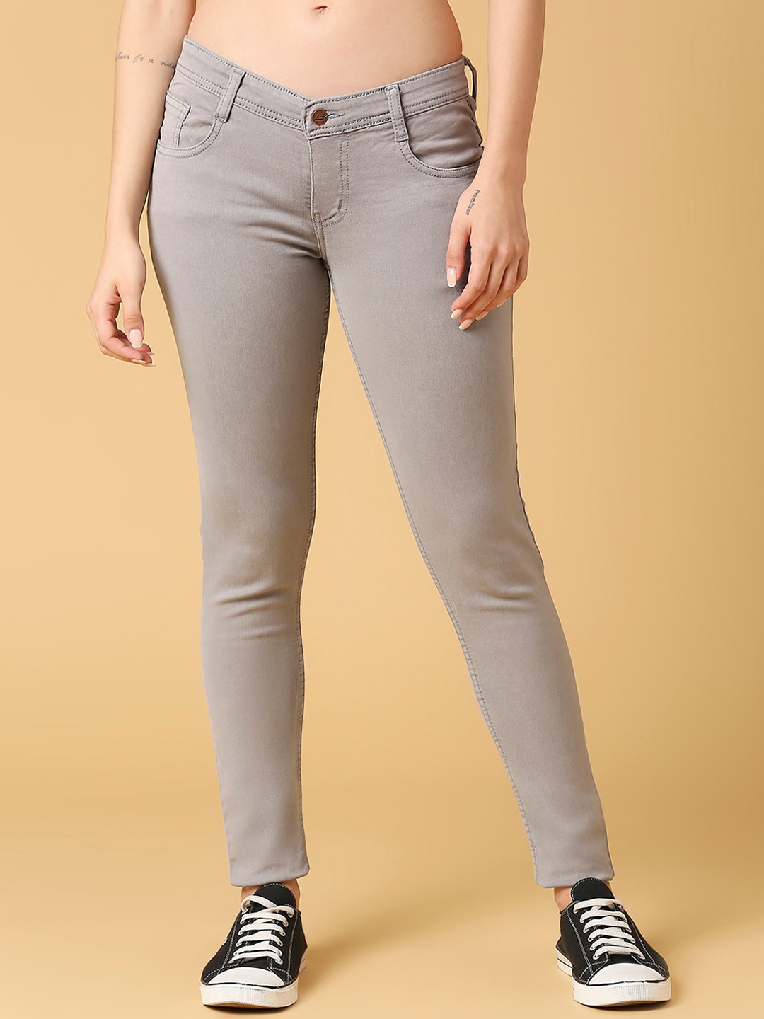 

HJ HASASI Women Mid Rise Slim Fit Stretchable Jeans, Grey