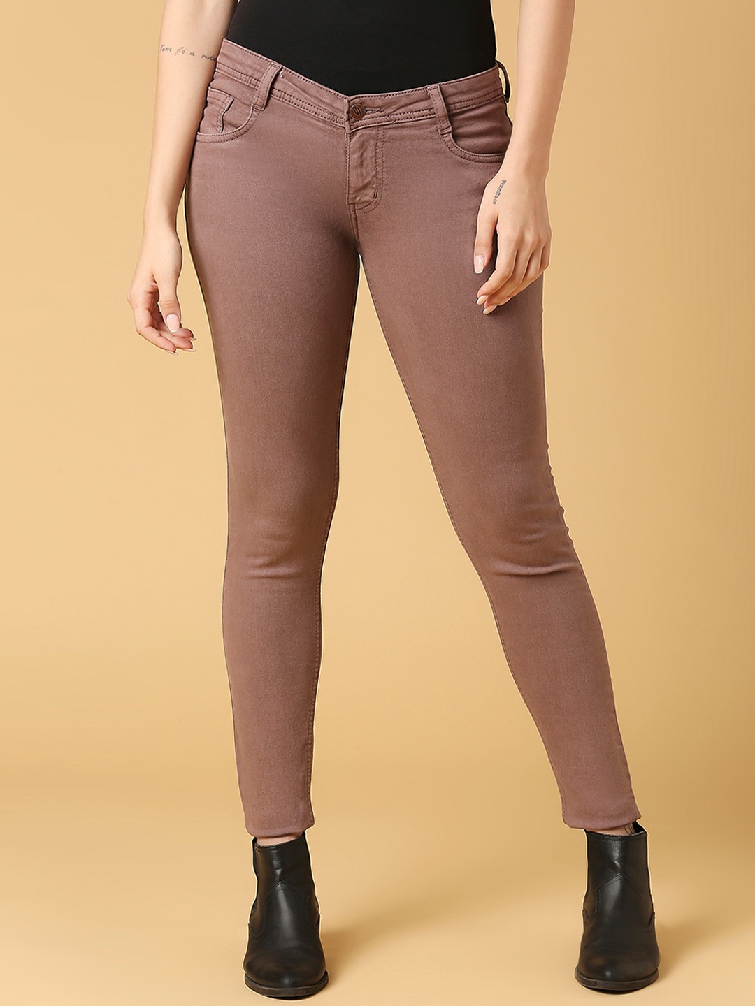 

HJ HASASI Women Mid Rise Slim Fit Stretchable Jeans, Brown