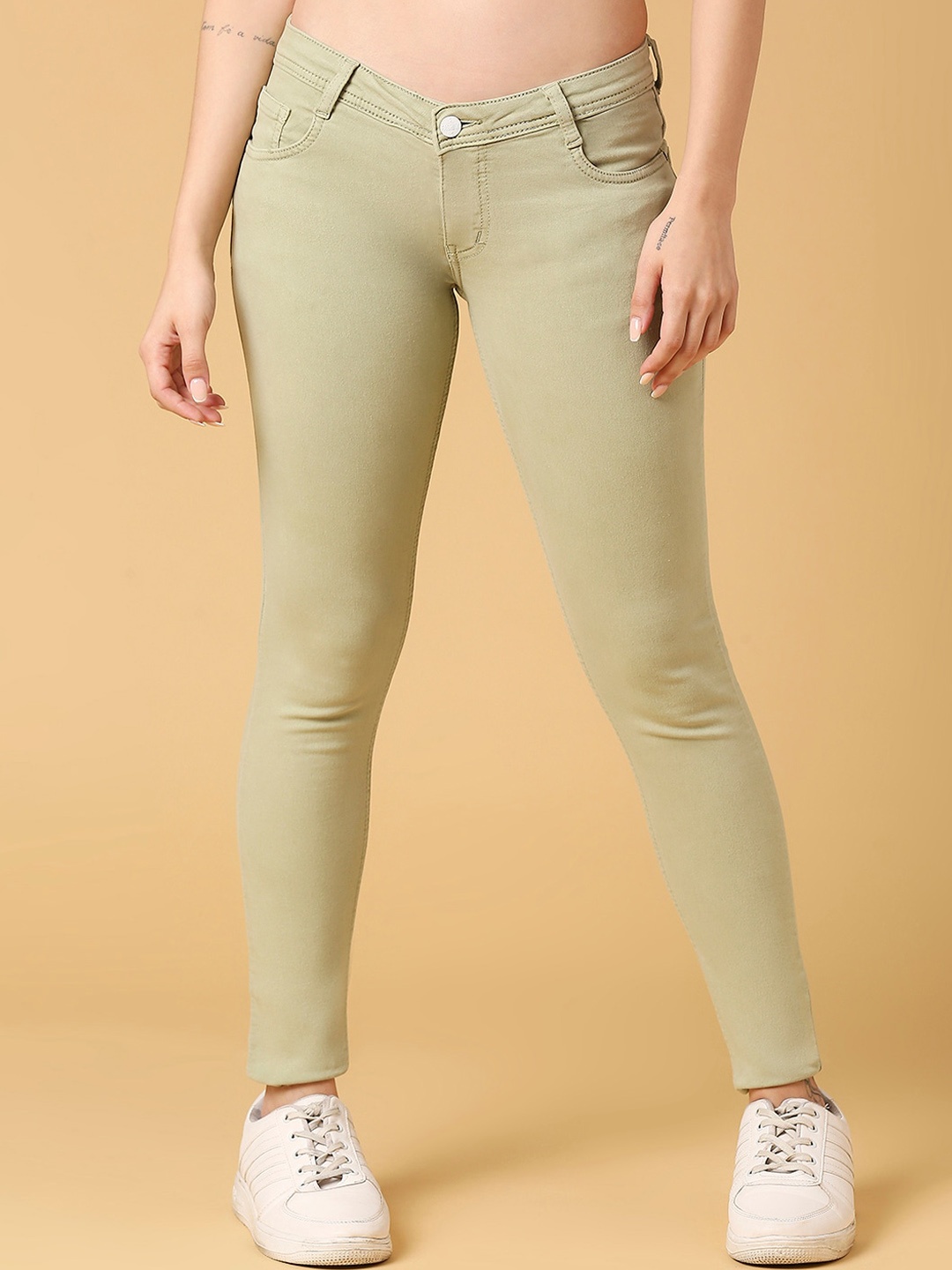 

HJ HASASI Women Mid Rise Slim Fit Stretchable Jeans, Khaki