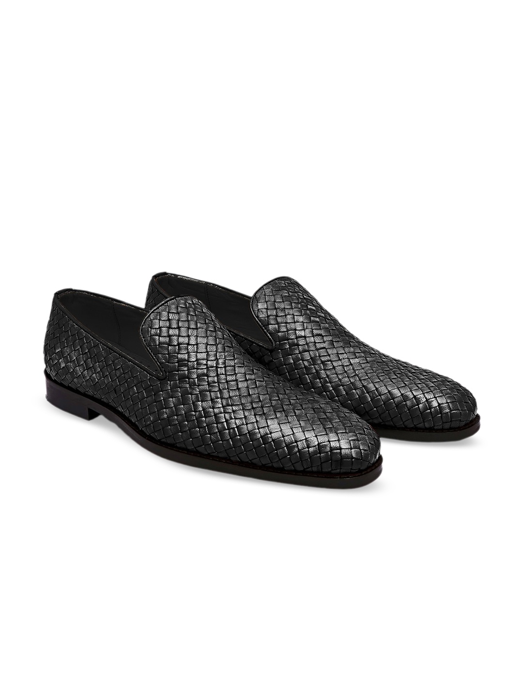 

GRIFFIN Men Textured Woven Design Leather Formal Slip-On Shoes, Black