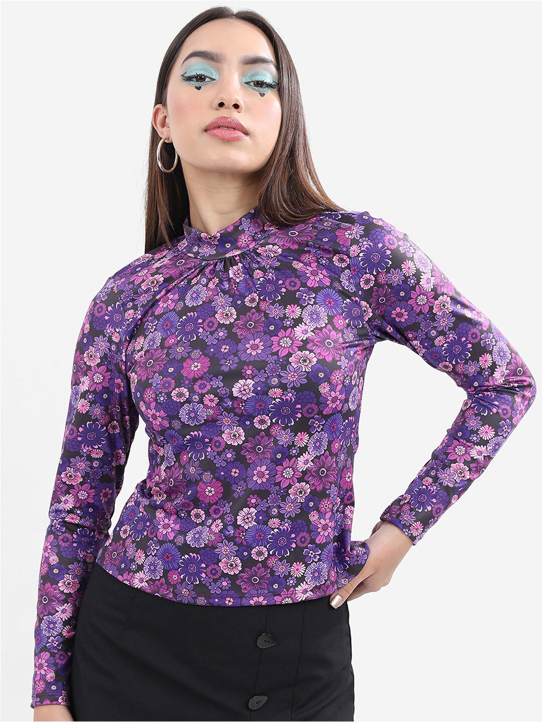

KETCH High Neck Floral Print Top, Black