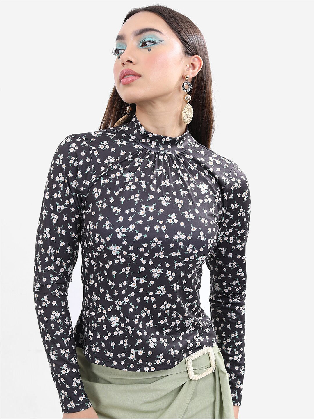 

KETCH High Neck Floral Print Top, Black