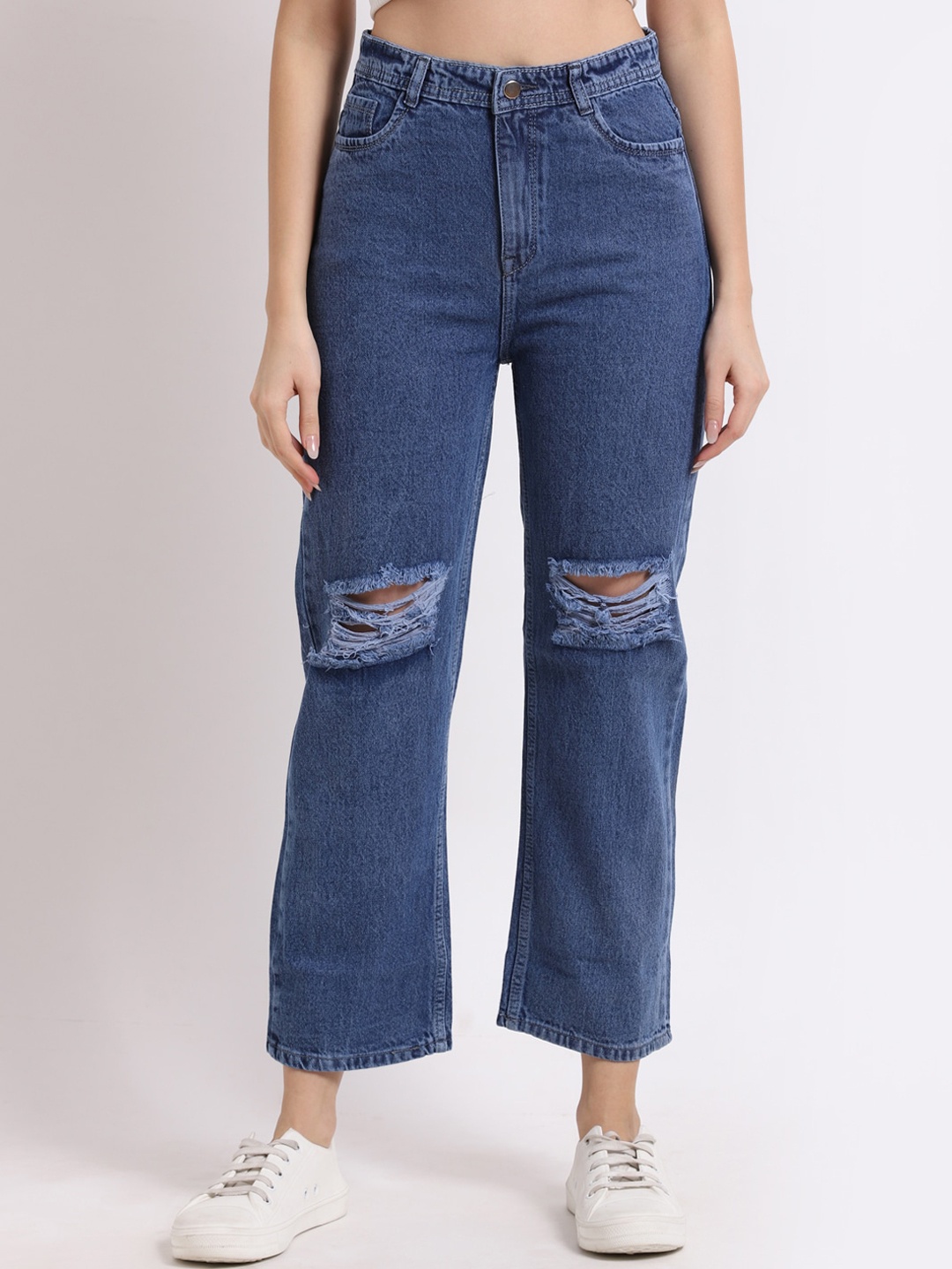 

HERE&NOW Women Blue Flared Slash Knee Jeans