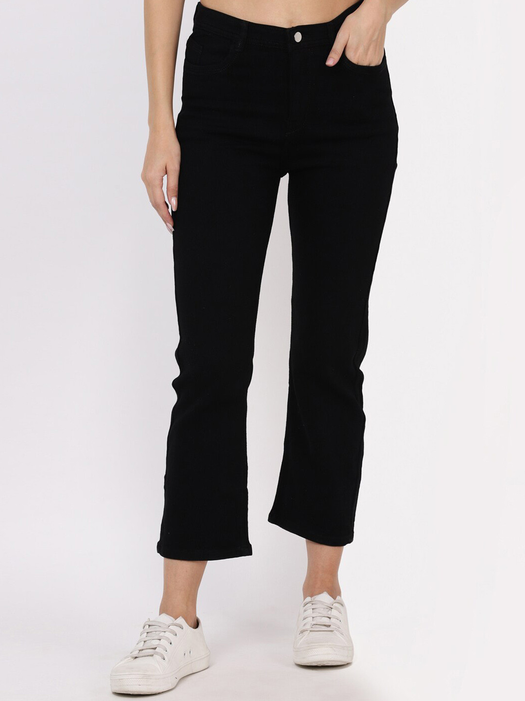 

HERE&NOW Women Black Straight Fit Stretchable Jeans