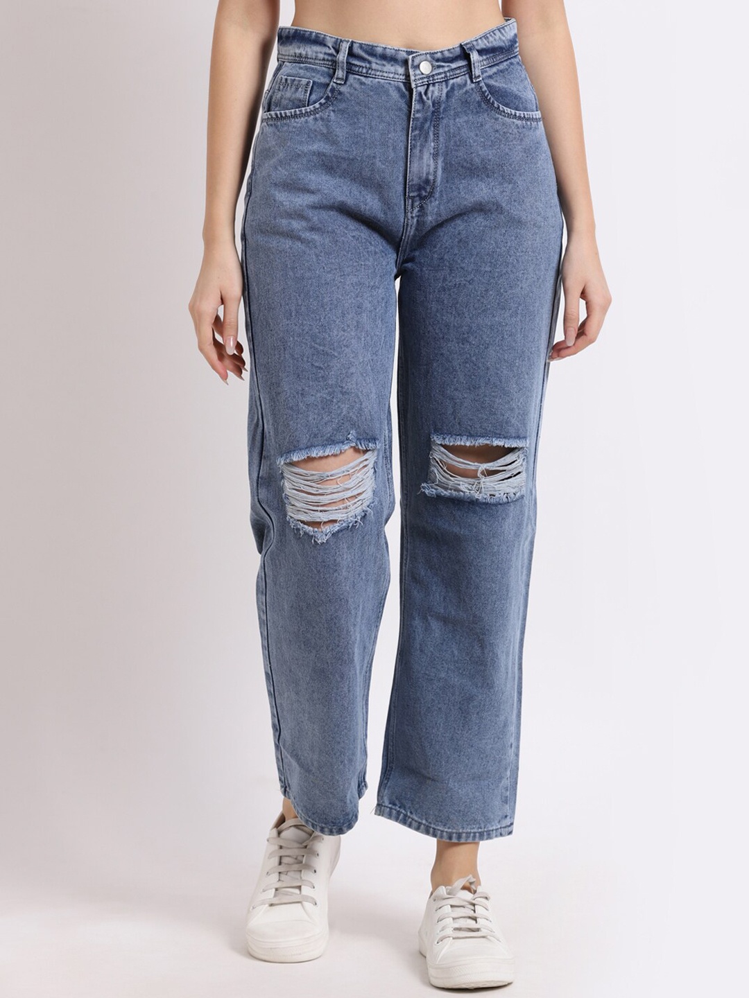 

HERE&NOW Women Blue Flared Slash Knee Jeans