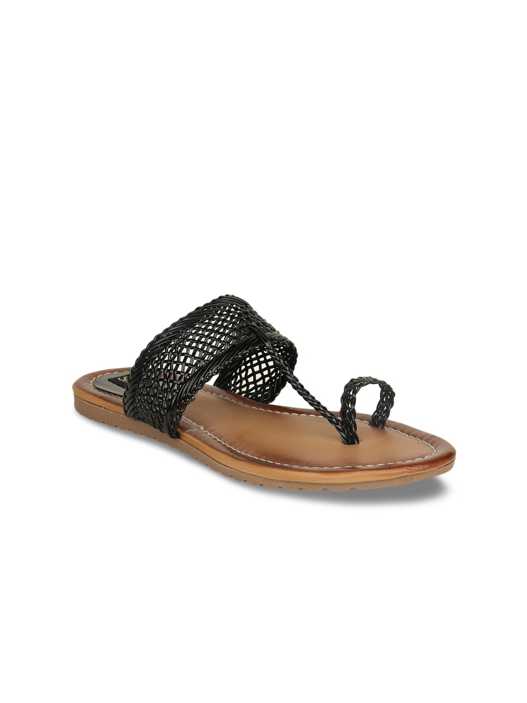 

Shoetopia Women Black Woven Design Synthetic One Toe Flats