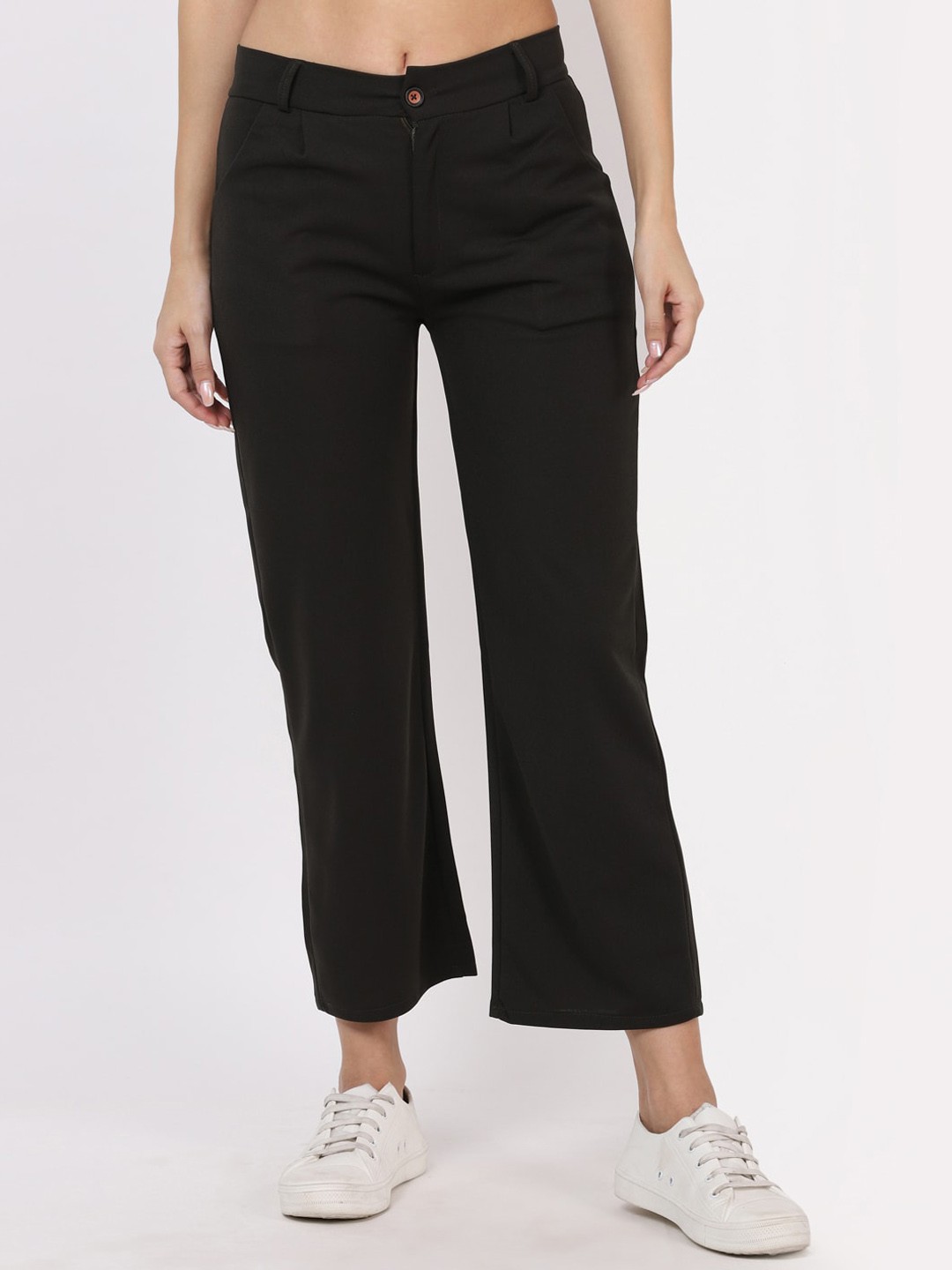 

HERE&NOW Women Brown Relaxed Straight Leg Flared Easy Wash Trousers
