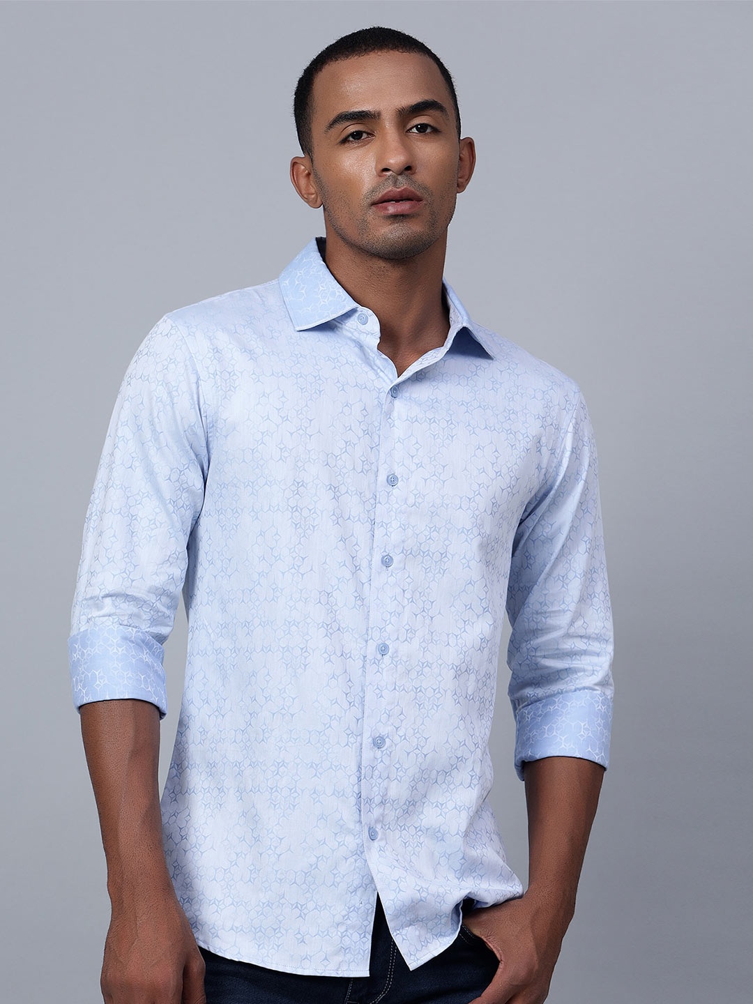 

Hencemade Classic Slim Fit Geometric Printed Cotton Casual Shirt, Blue
