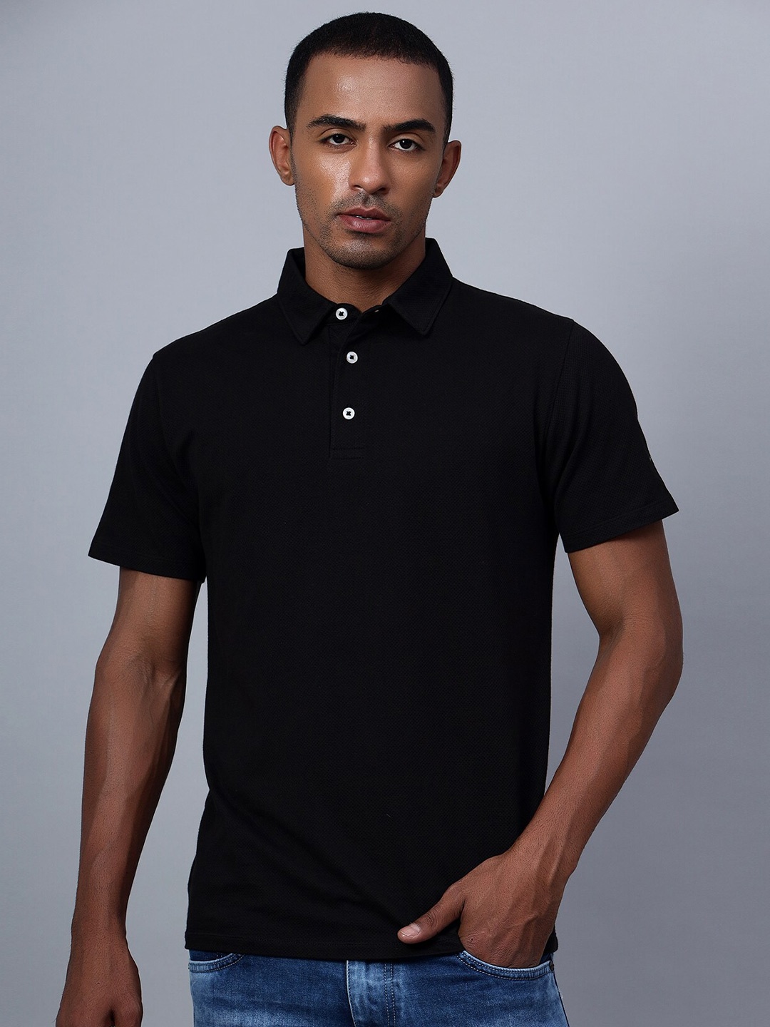 

Hencemade Polo Collar Cotton Slim Fit T-shirt, Black