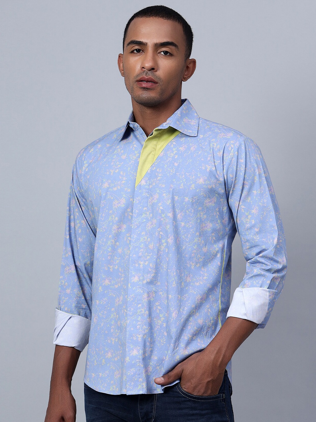 

Hencemade Classic Slim Fit Floral Printed Casual Shirt, Blue