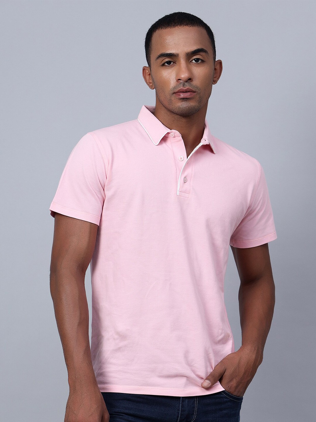

Hencemade Polo Collar Cotton Slim Fit T-shirt, Pink