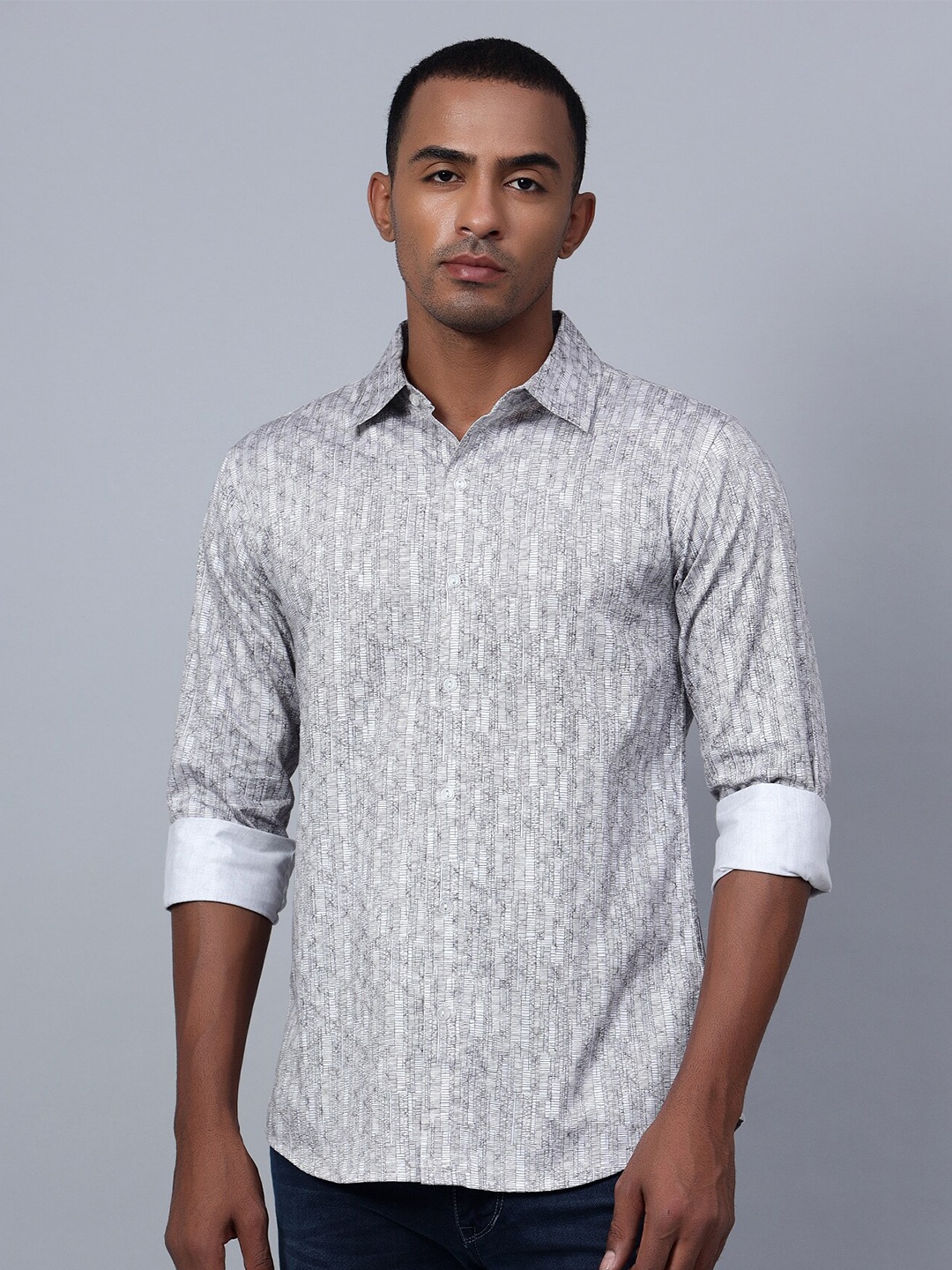 

Hencemade Classic Slim Fit Abstract Printed Casual Shirt, White