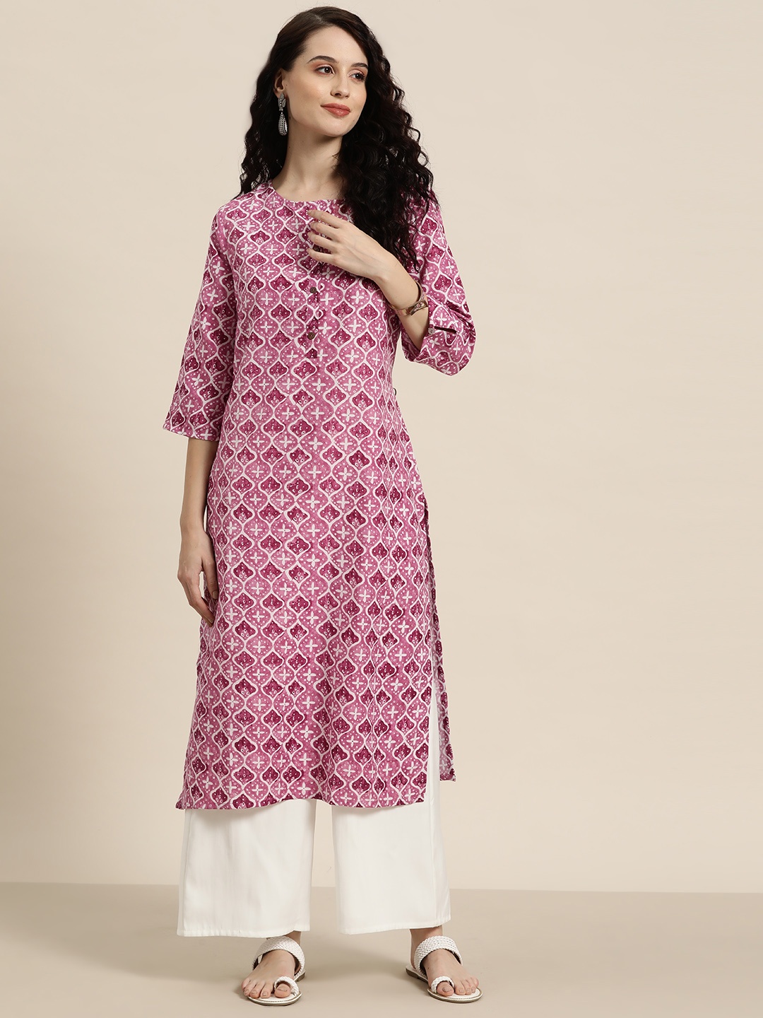 

HERE&NOW Ethnic Motifs Printed Kurta, Pink