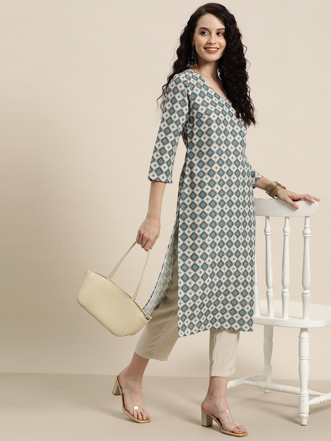 

HERE&NOW Ethnic Motifs Printed Dobby Kurta, Multi
