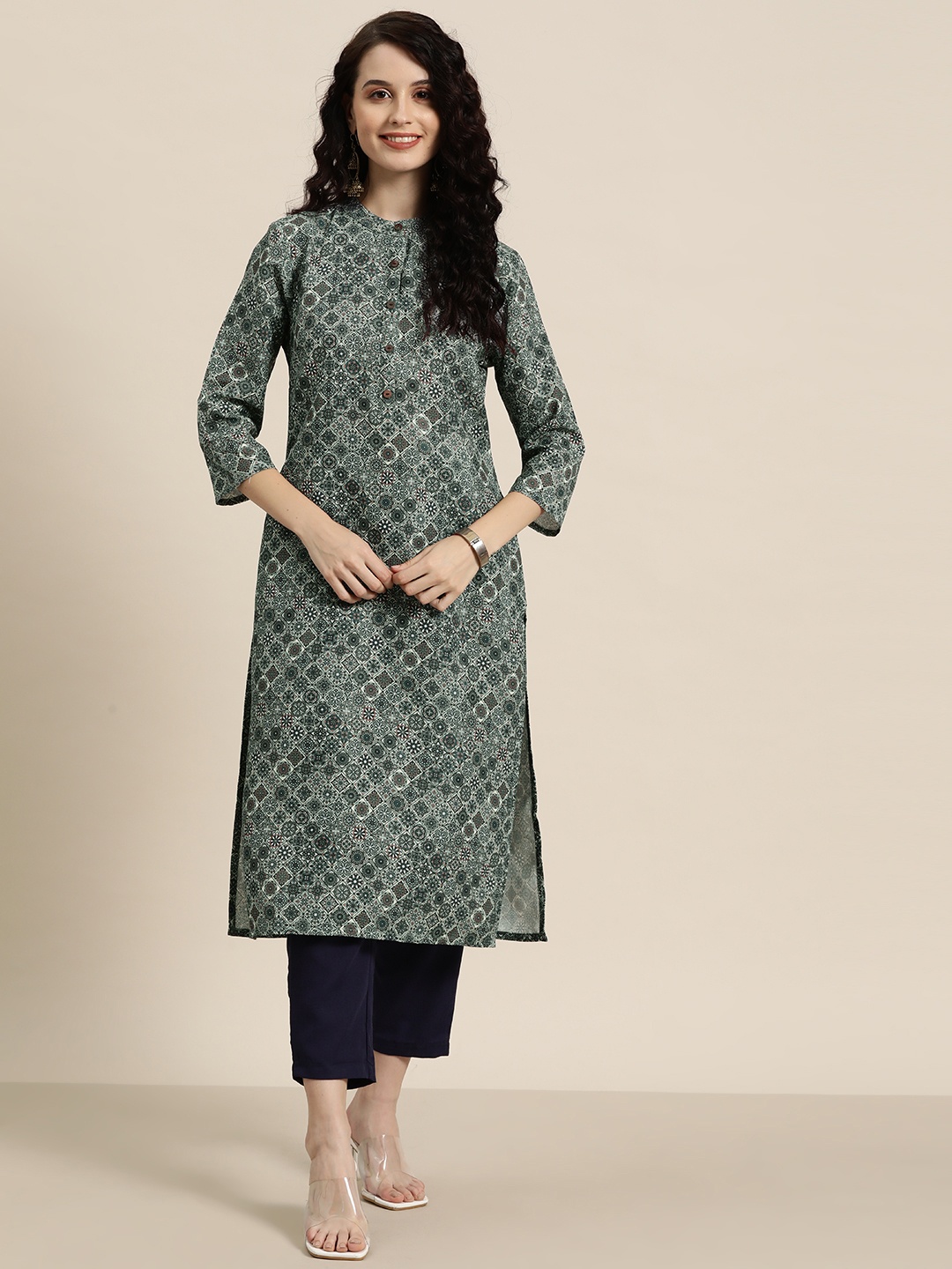 

HERE&NOW Ethnic Motifs Printed Dobby Kurta, Multi