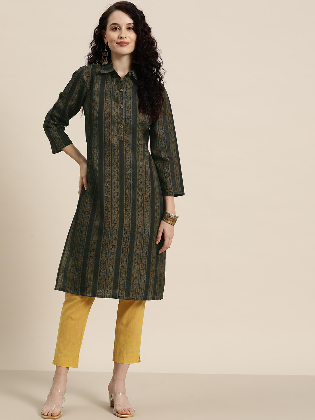 

HERE&NOW Floral Printed Shirt Collar Kurta, Multi