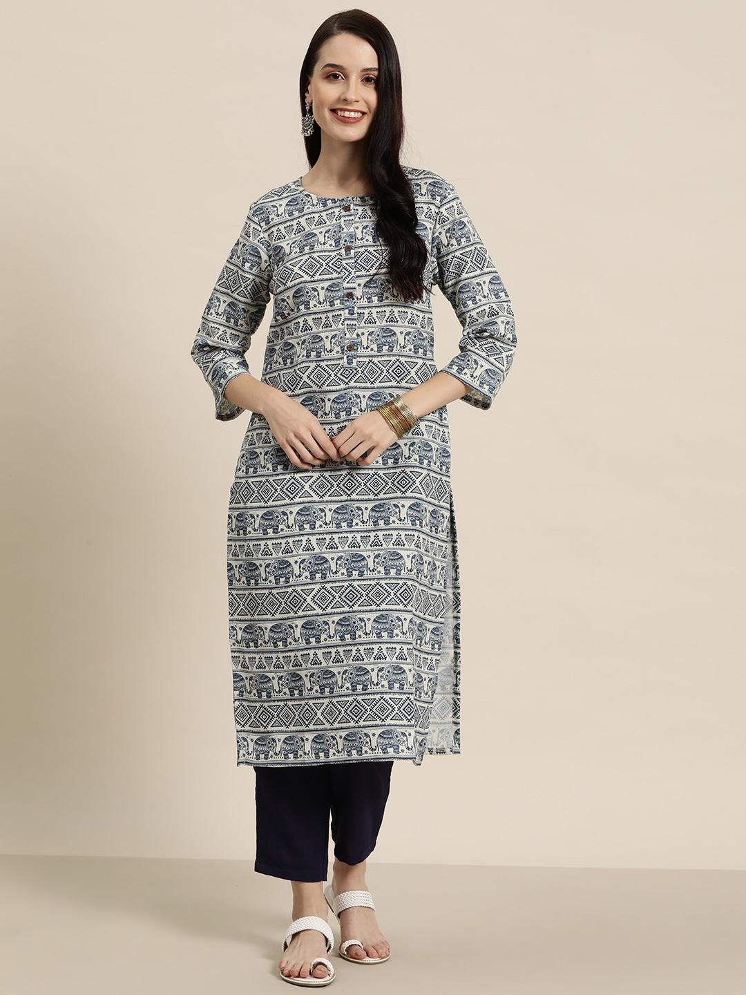 

HERE&NOW Ethnic Motifs Printed Dobby Kurta, Multi