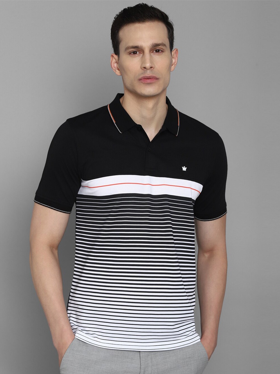 

Louis Philippe Striped Polo Collar Pure Cotton T-Shirt, Black