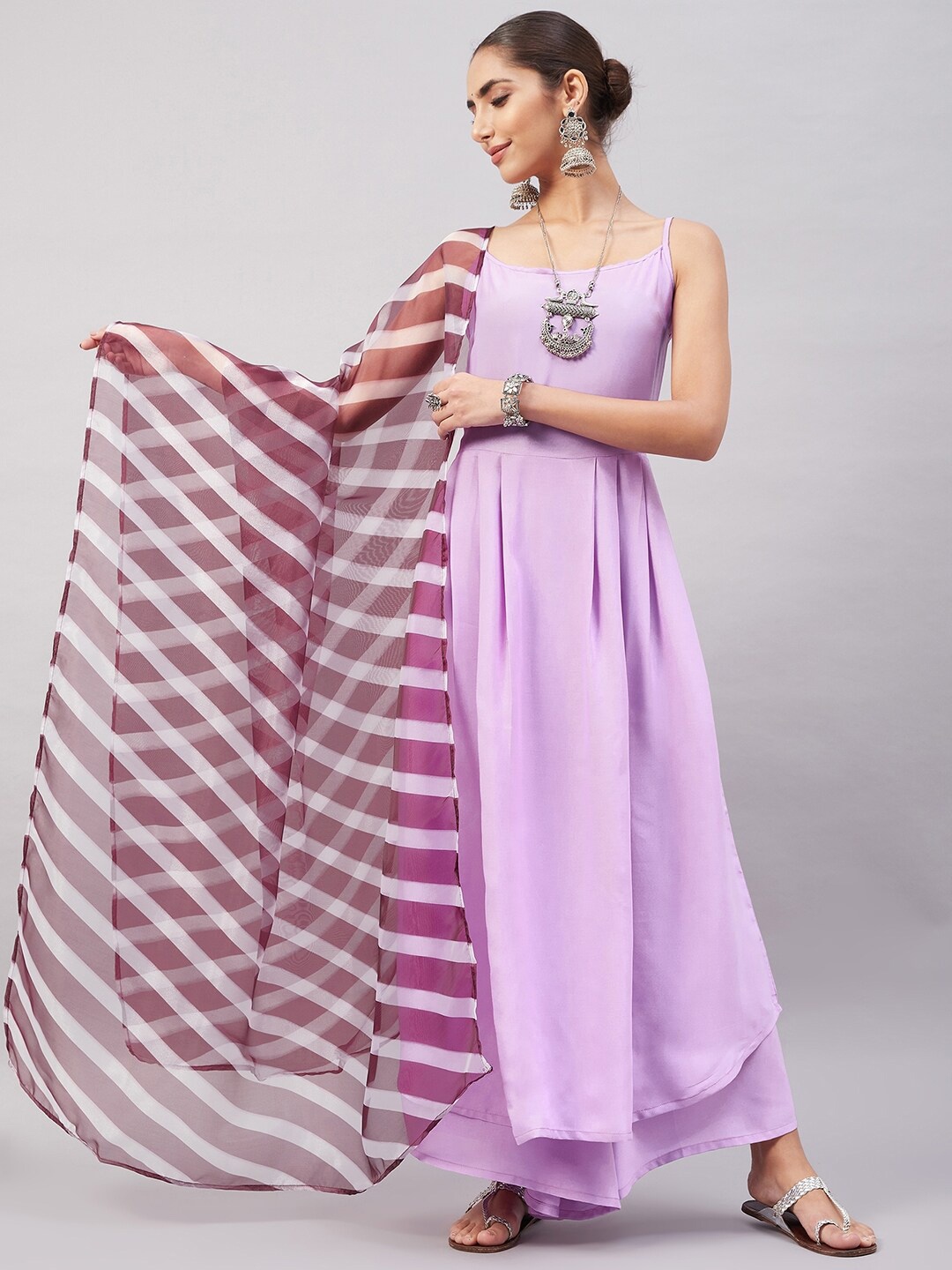 

InWeave Purple & White Striped Organza Dupatta