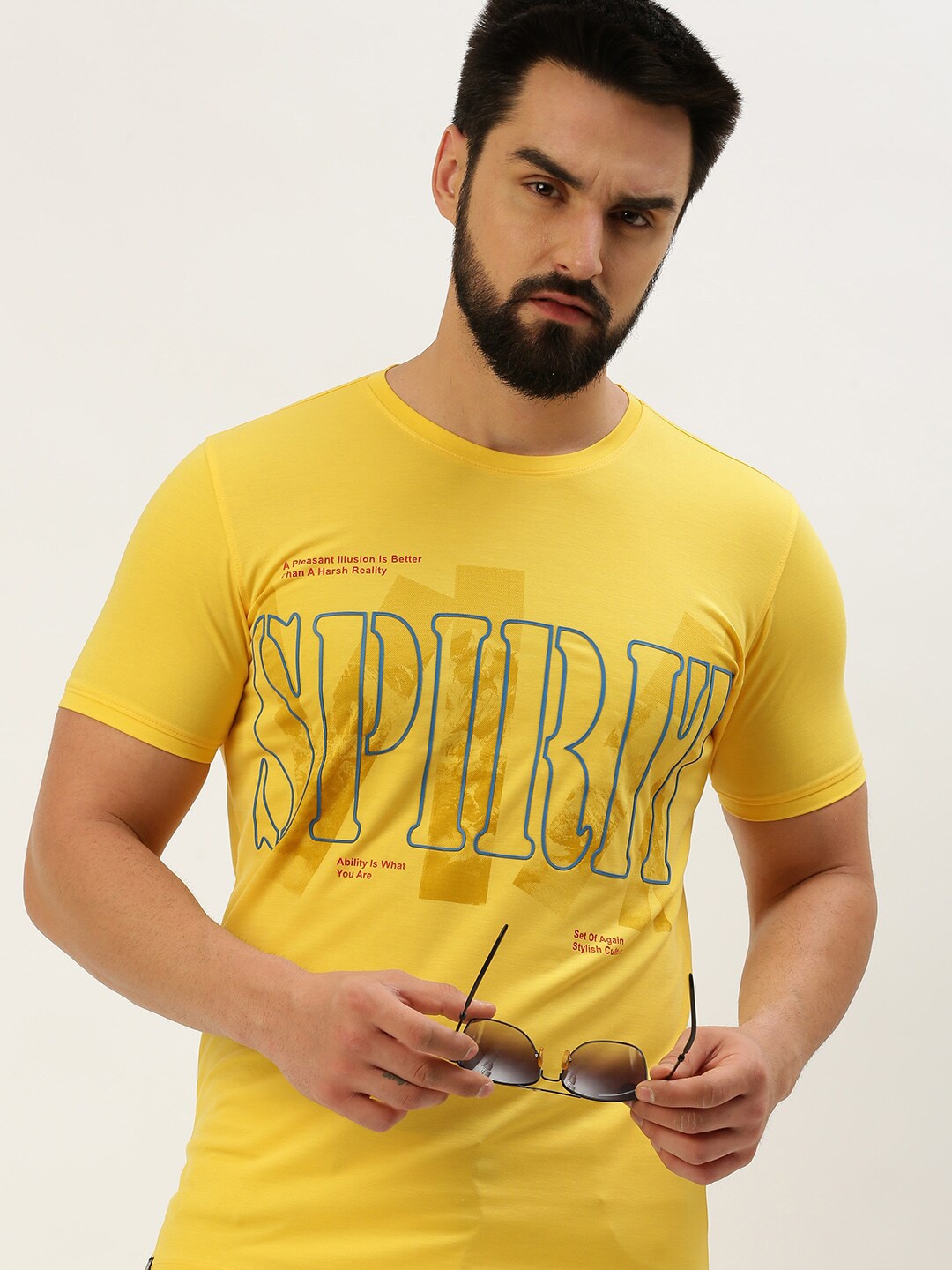 

SHOWOFF Typography Printed Slim Fit T-shirt, Yellow