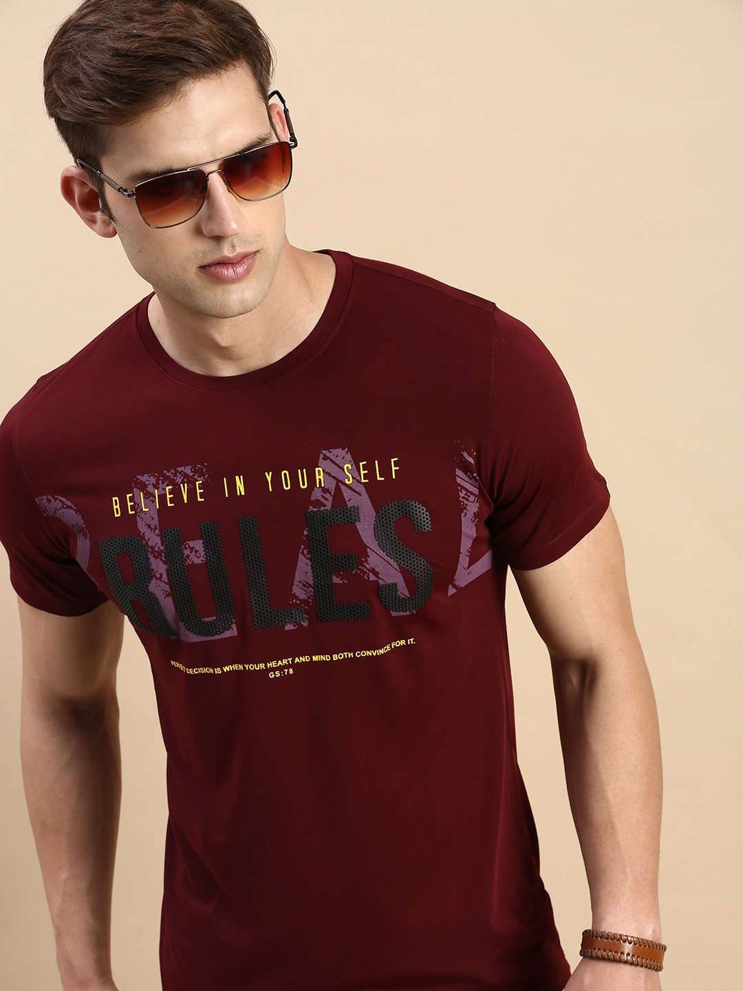 

SHOWOFF Typography Printed Slim Fit T-shirt, Burgundy