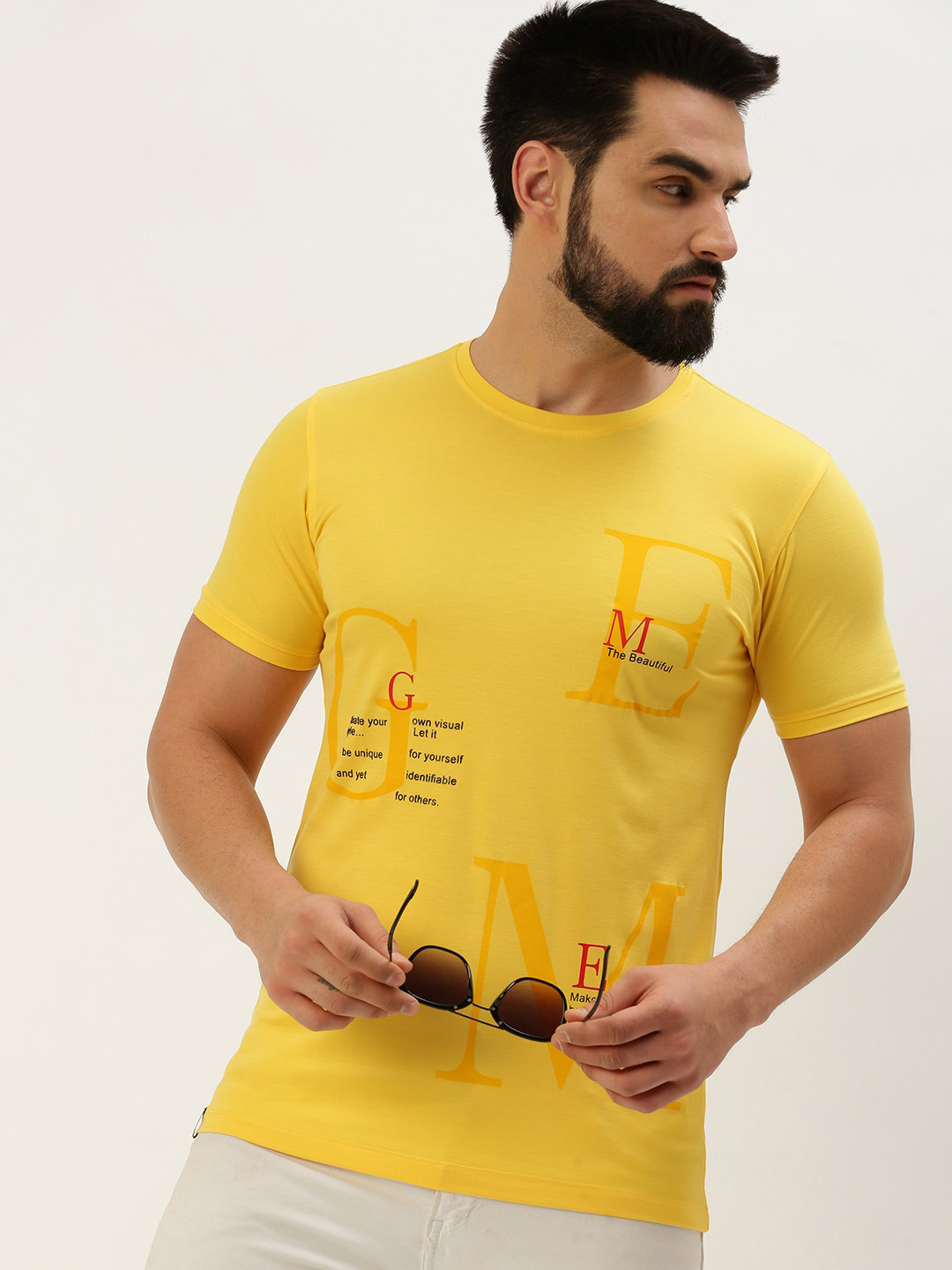 

SHOWOFF Typography Printed Slim Fit T-shirt, Yellow