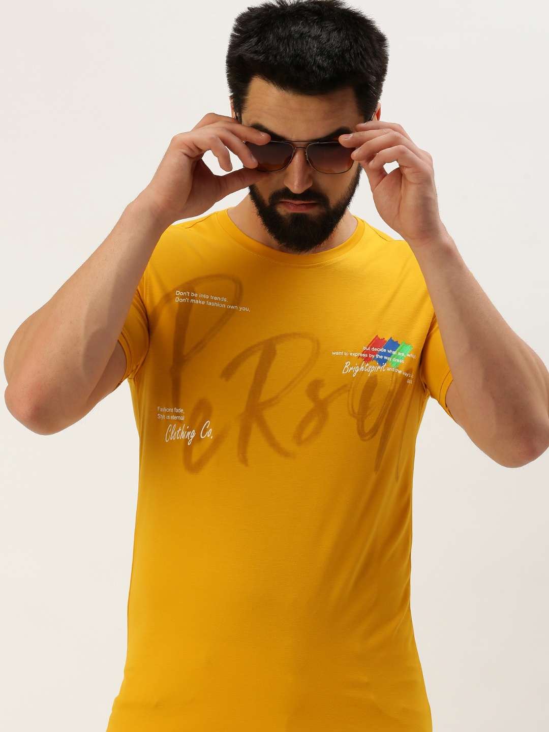 

SHOWOFF Typography Printed Slim Fit T-shirt, Yellow