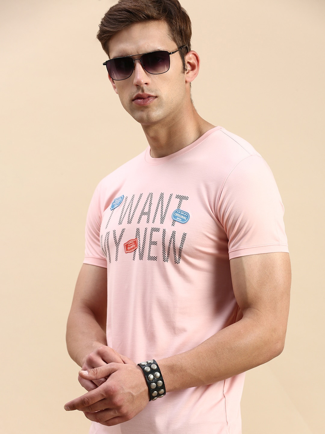 

SHOWOFF Typography Printed Slim Fit T-shirt, Pink