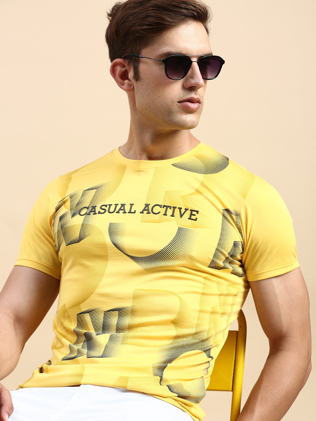 

SHOWOFF Typography Printed Slim Fit T-shirt, Yellow