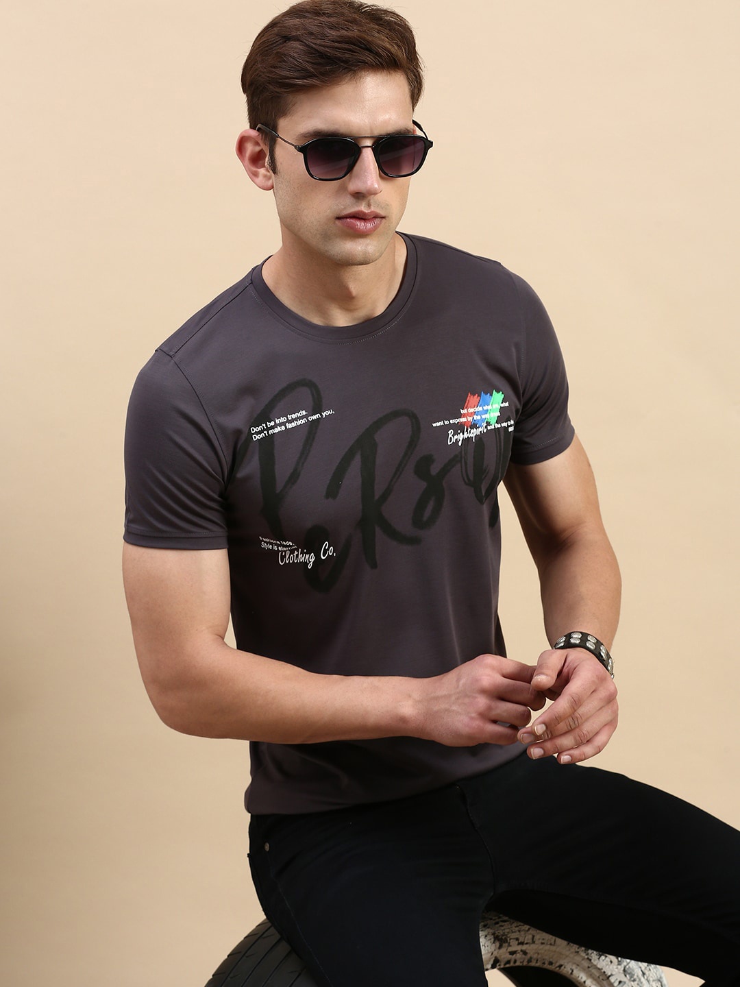 

SHOWOFF Typography Printed Slim Fit T-shirt, Grey