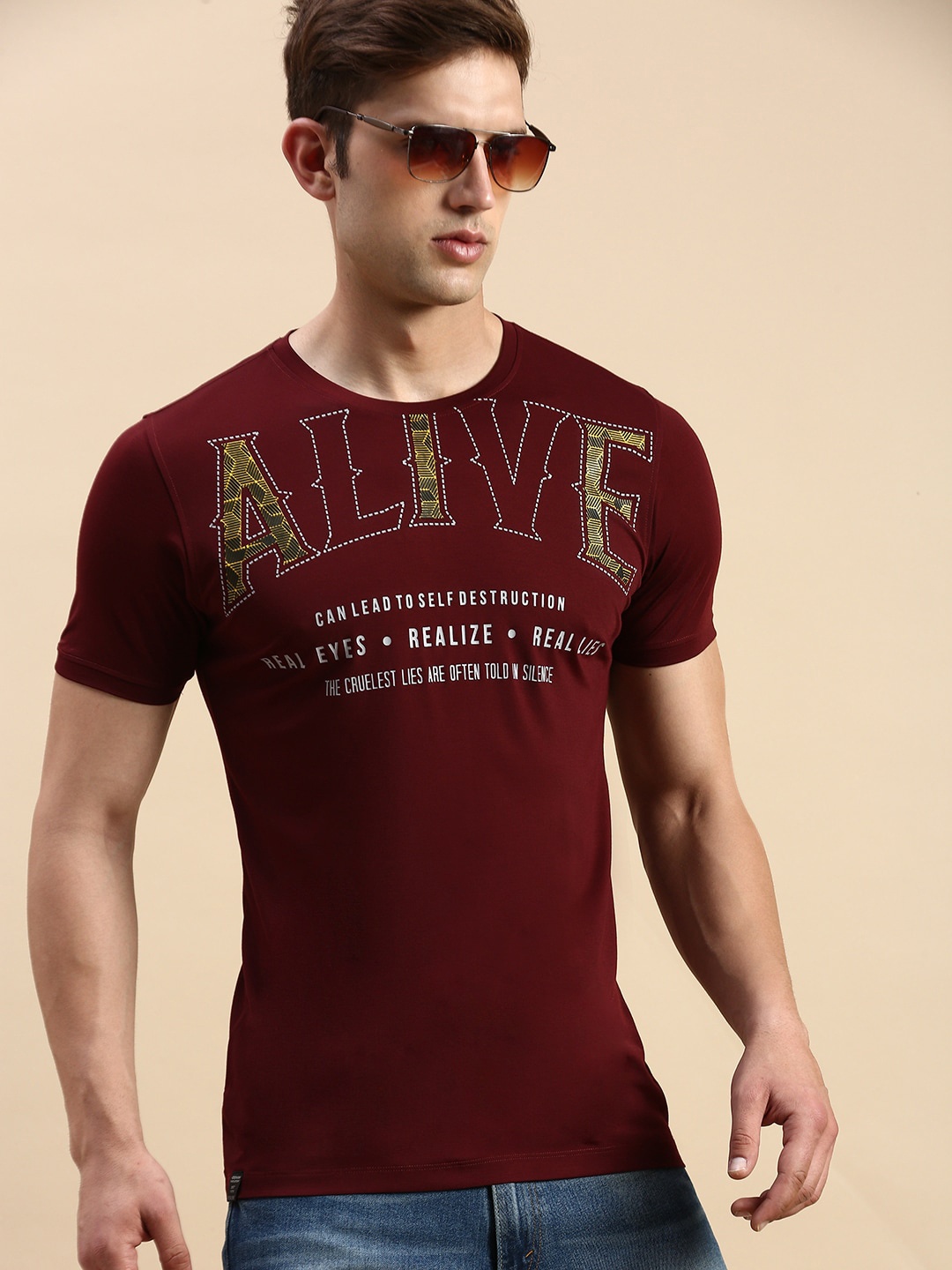 

SHOWOFF Typography Printed Slim Fit T-shirt, Burgundy