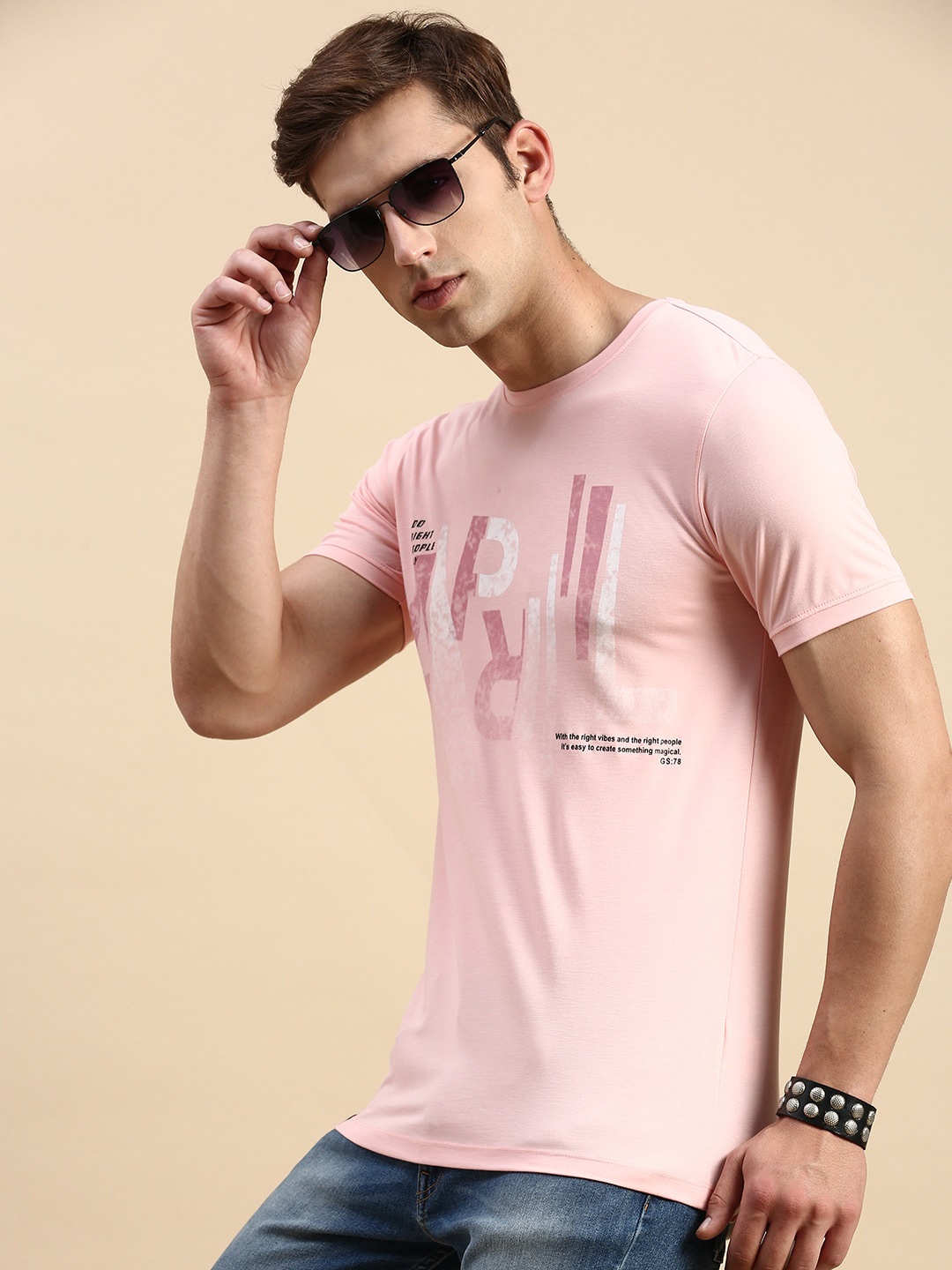 

SHOWOFF Typography Printed Slim Fit T-shirt, Pink