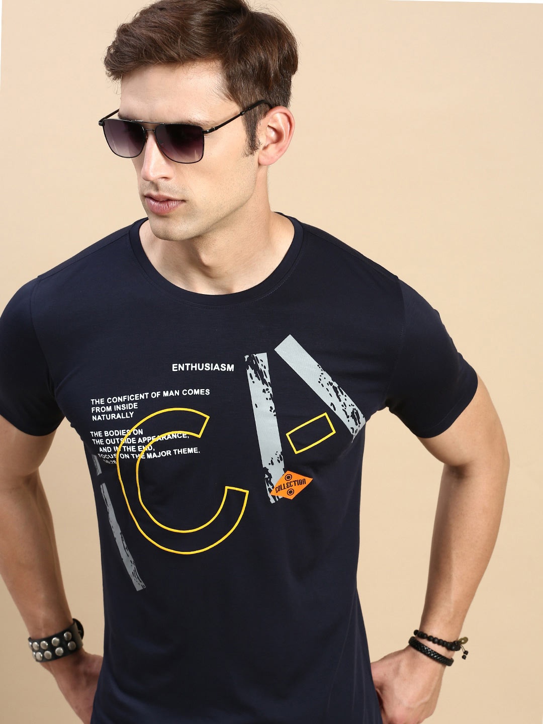 

SHOWOFF Typography Printed Slim Fit T-shirt, Navy blue