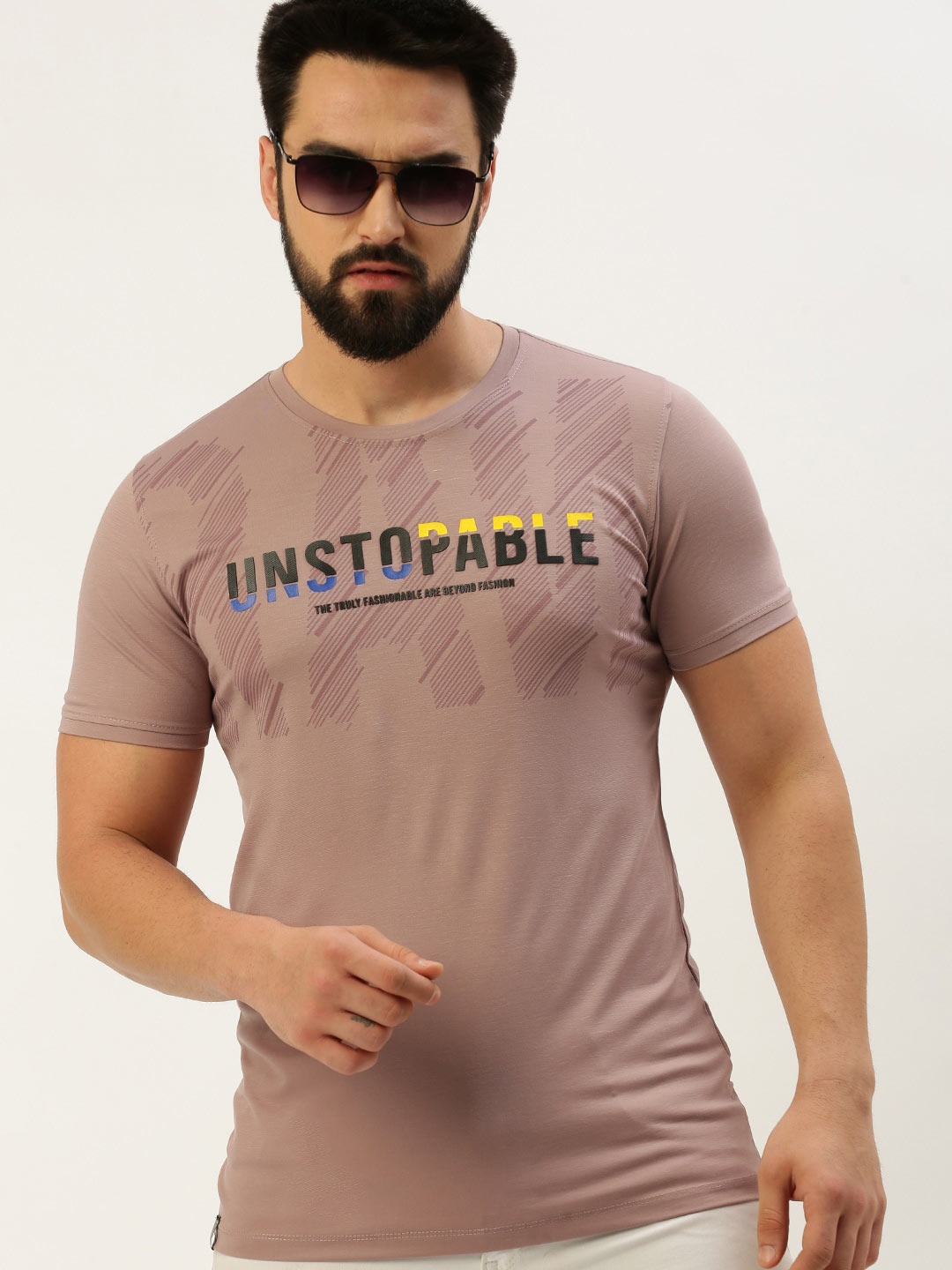 SHOWOFF Typography Printed Slim Fit T-shirt, Mauve