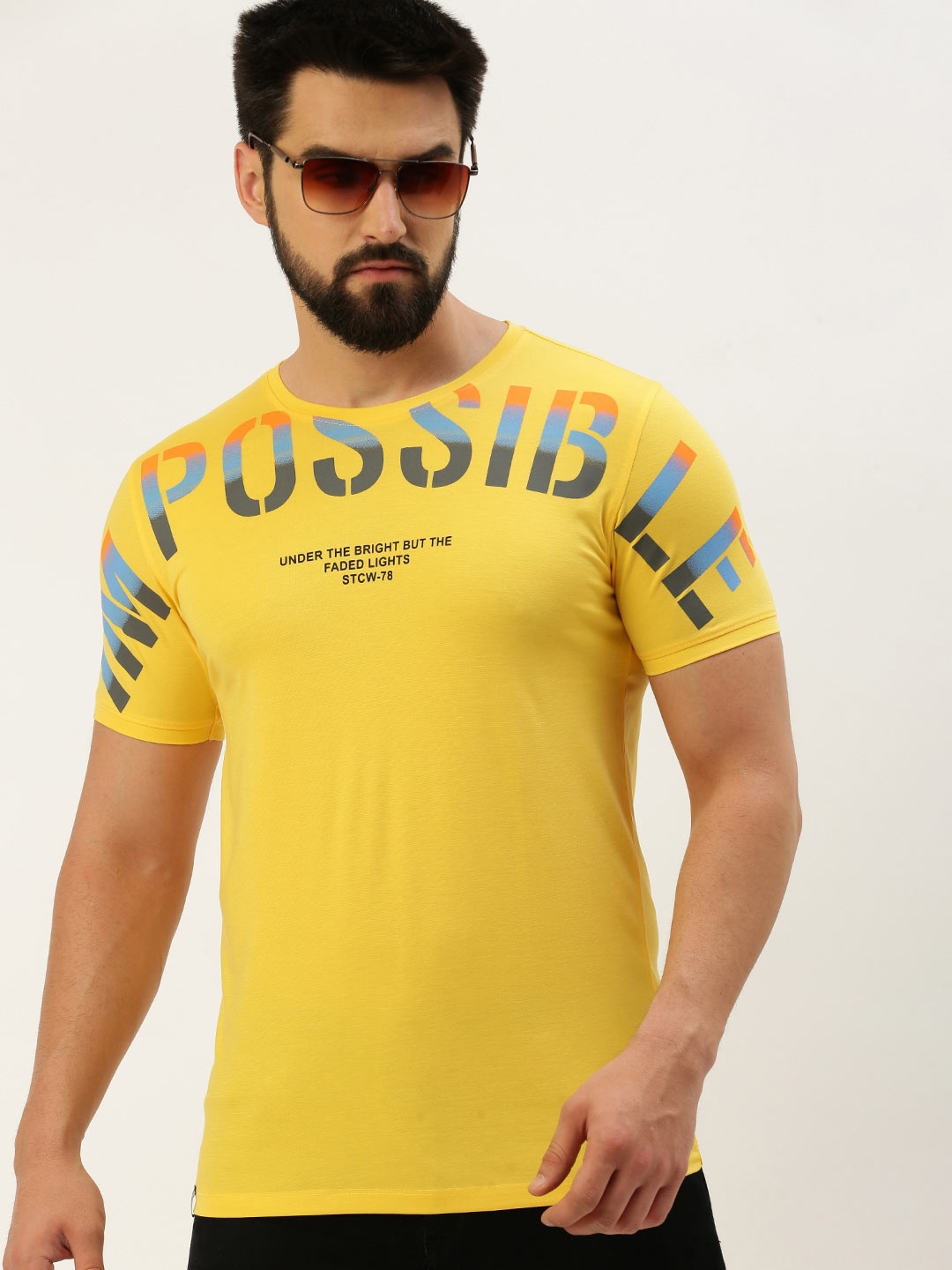 SHOWOFF Typography Printed Slim Fit T-shirt, Yellow