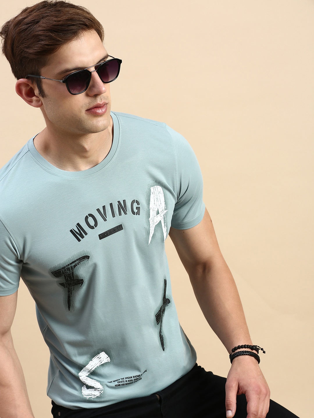 SHOWOFF Typography Printed Slim Fit T-shirt, Sea green