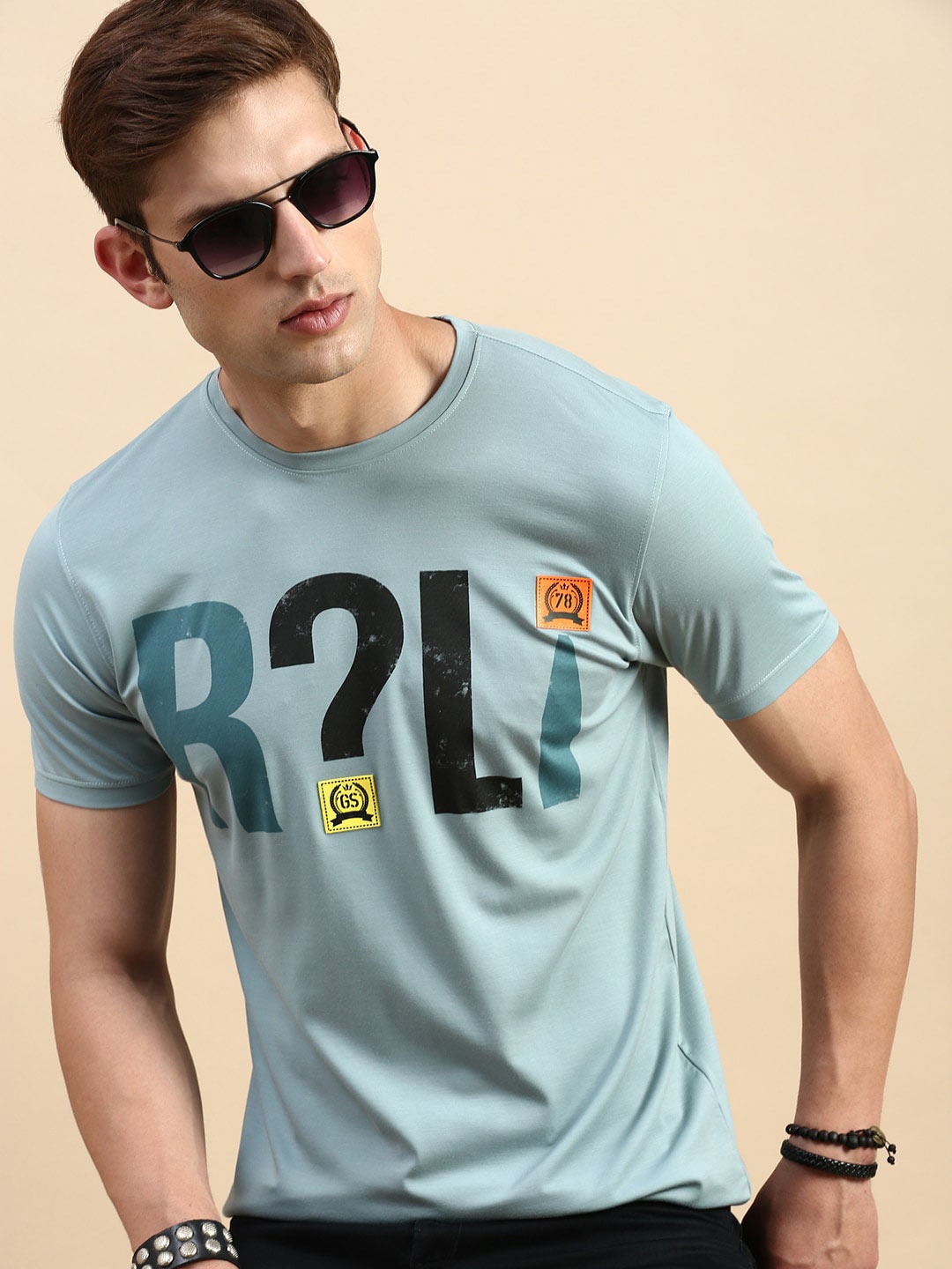 SHOWOFF Typography Printed Slim Fit T-shirt, Sea green