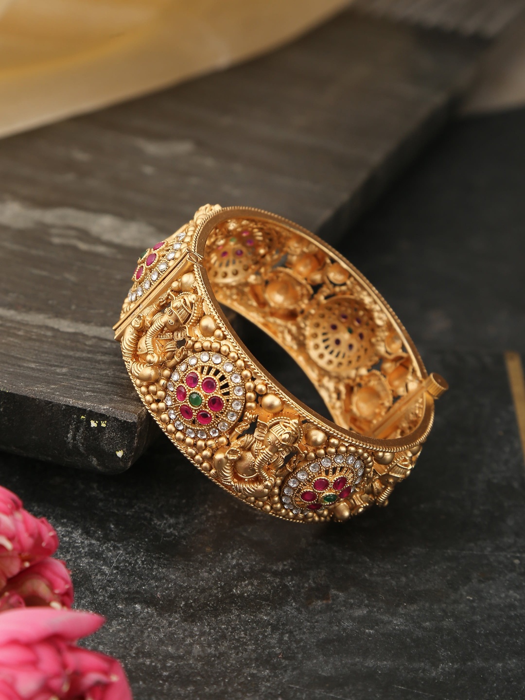 

Amoliconcepts Artificial Stone-Studded Bangles, Gold